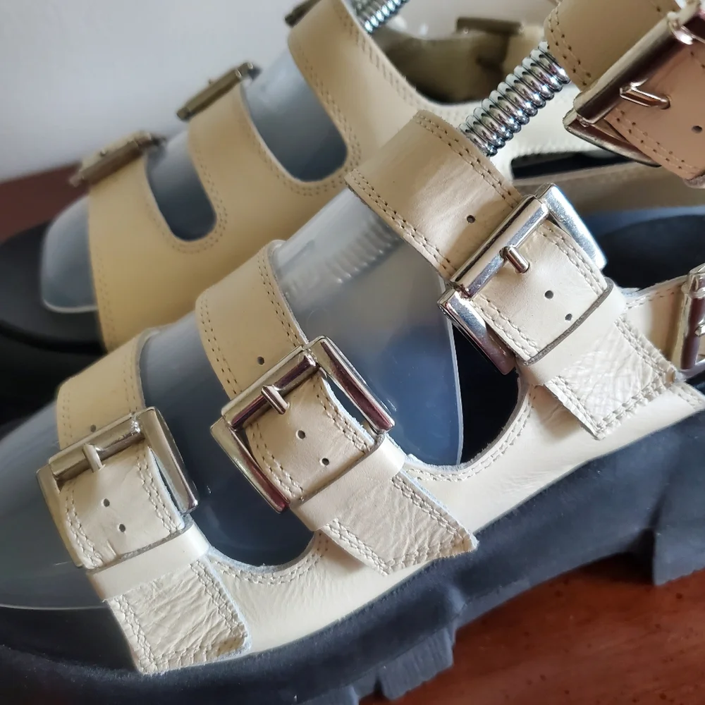 Topshop Size‎ 5 (38) Women's Leather Gladiator Block Buckle Sandals Cream - Picture 8 of 15